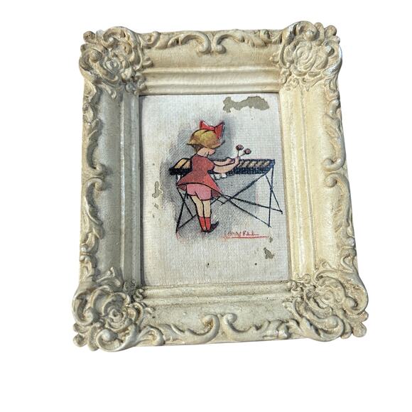 Vintage Wee Musicians Wall Hanging Pair with Ornate Frames circa 1940s - Picture 2 of 4